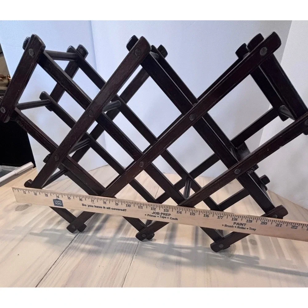 Vintage Wood‎ Accordion Folding Wine Rack 10 Bottle Capacity Dark Brown Espresso